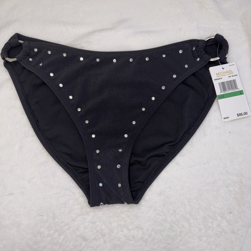 $86 Michael Kors Crepe Side-Ring Studded Bottoms Black Large pmy2226